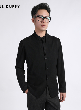 LAOUL DUFFY黑色针织青果领设计感新中式男款秋冬马甲DJ16170A