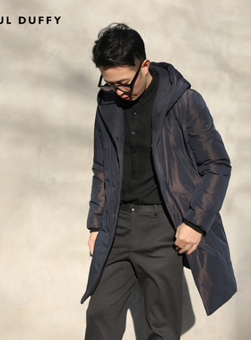 LAOUL DUFFY藏蓝连帽中长款羽绒服DY18448A