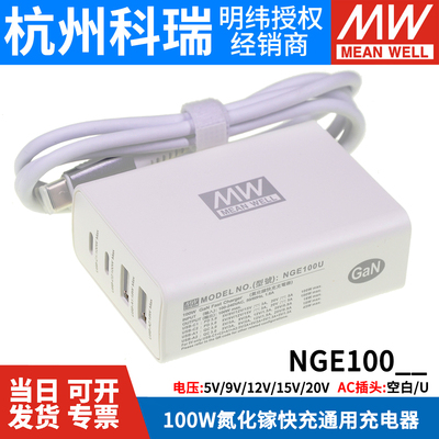 明纬NGE100U USB type-c充电适配器GaN氮化镓快充平板/电脑