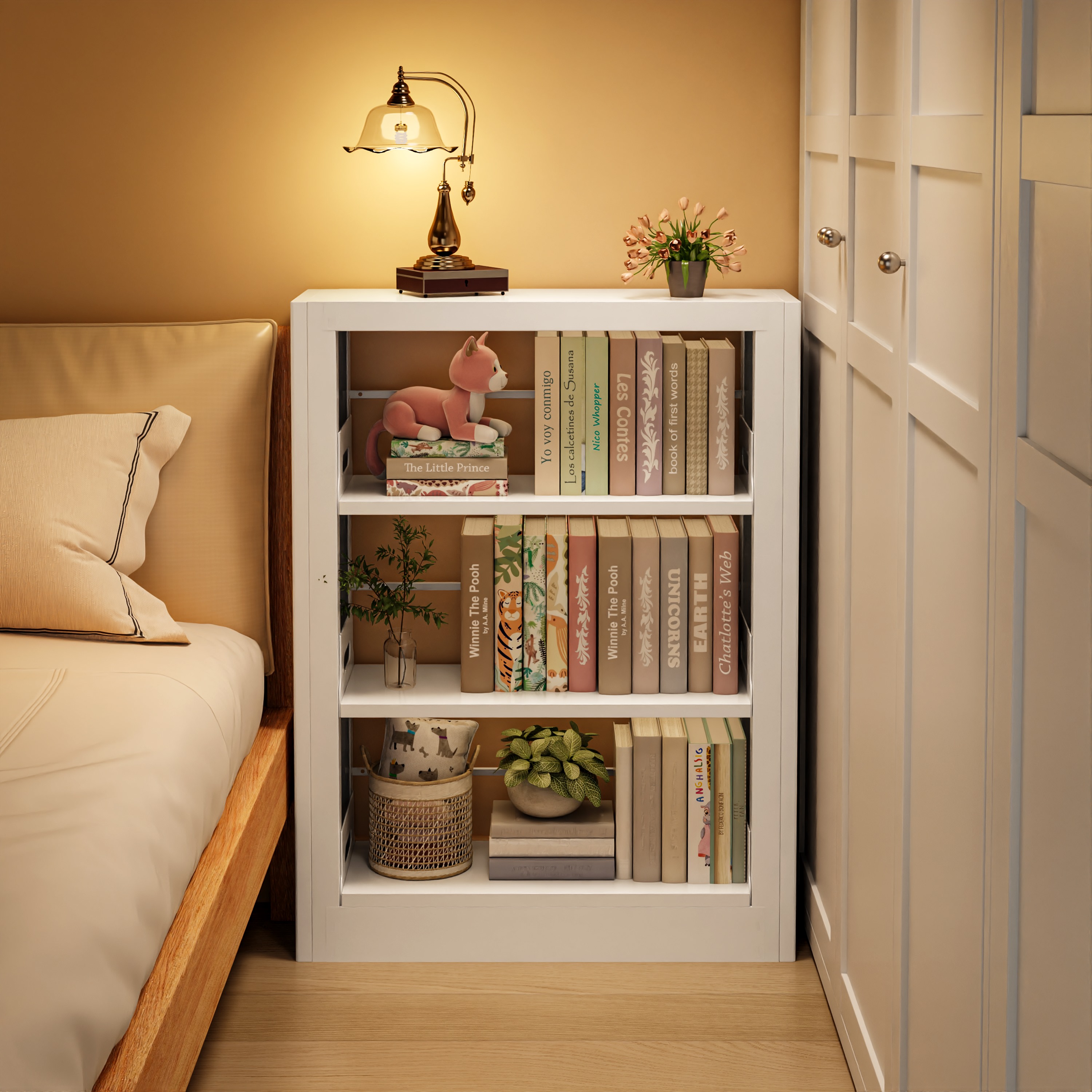 儿童书架收纳置物架落地客厅卧室简易储物一体靠墙钢制家用书柜子