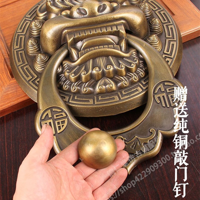 仿古大门麒麟门把手老式木门狮子头拉环门环虎头中式木门纯铜拉手