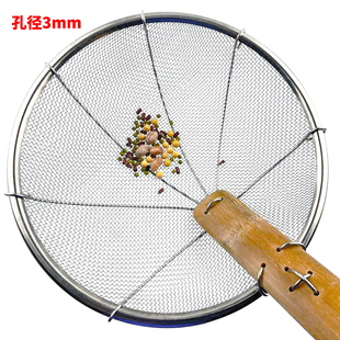 不锈钢竹柄漏勺商用大号手编织捞粉煮面条线漏勺油炸长笊篱过滤网