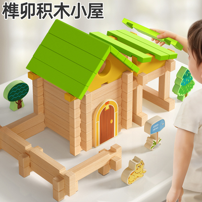 鲁班榫卯积木男孩女孩益智儿童木质diy拼搭建筑小屋结构手工玩具