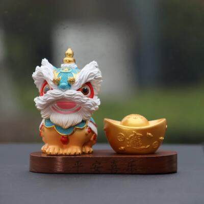 创意国潮醒狮汽车车载招财车内装饰品中控台好运招福元宝平安摆件