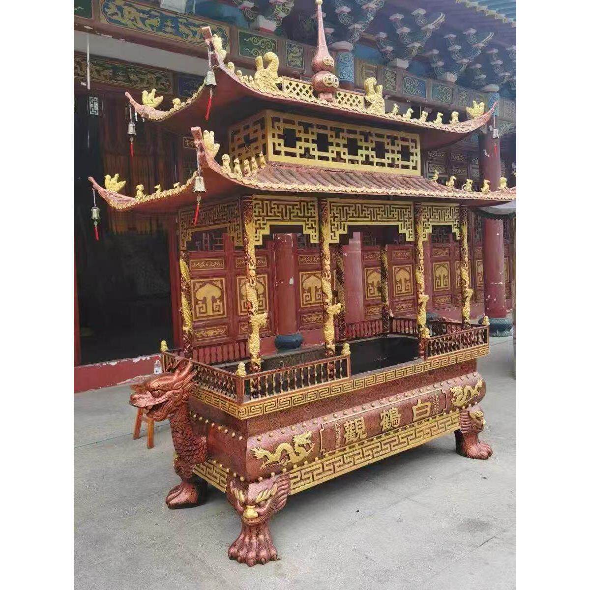 寺庙香炉铸铁大型带盖彷古长方形八龙柱祠堂寺院纯铜道观宗祠