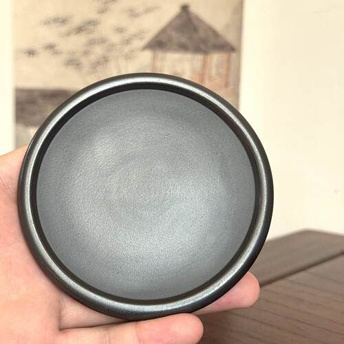 宜兴紫砂朱永良全手工制作光素杯垫壶承茶托高纯度玄铁石黄10cm