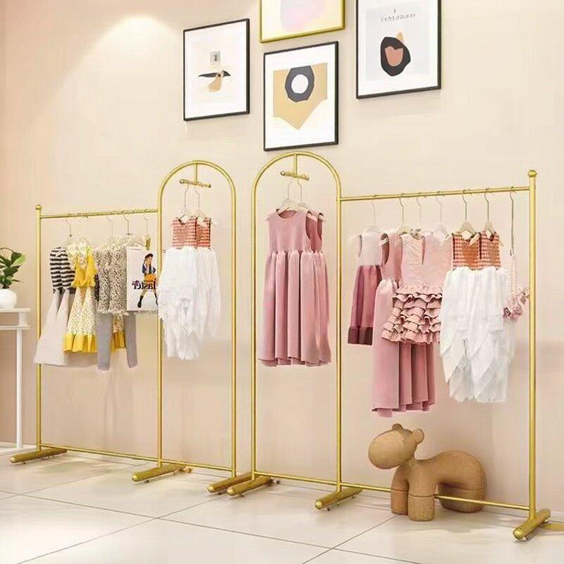 服装店中岛展示架落地式挂衣架女装店金色铁艺正挂侧挂组合陈列架