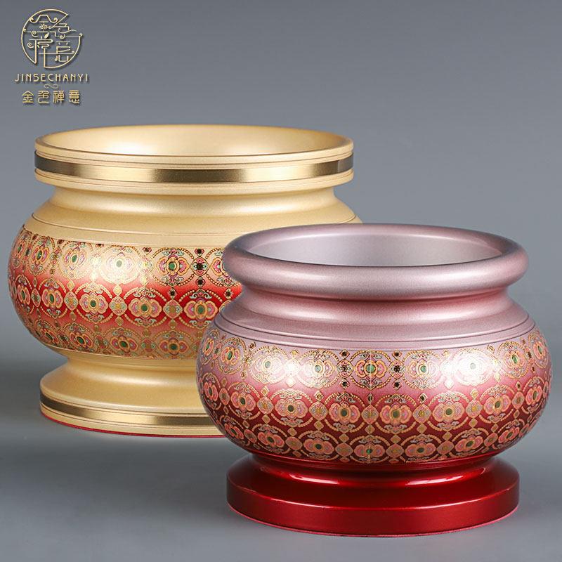 纯铜复古珐瑯红彩香炉适用于家用供奉关公财神六寸铜香炉
