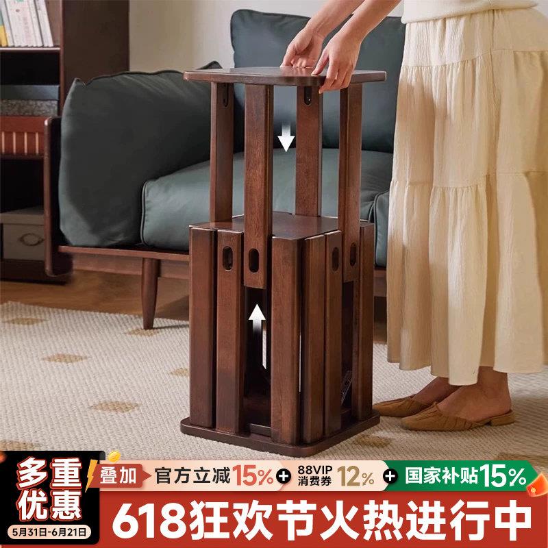 曼逸实木凳子可叠放方凳家用叠叠乐备用餐桌板凳新中式矮凳小边几