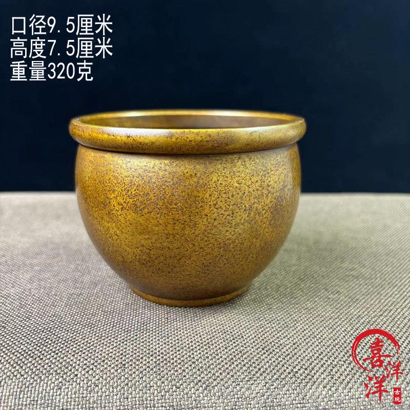 古董文玩纯铜缸百福缸黄铜缸家用桌面铜缸香炉烟灰缸复古老摆件