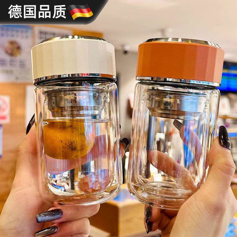 德国水杯女士高颜值高硼硅双层玻璃杯耐高温泡茶杯子可携式小巧迷
