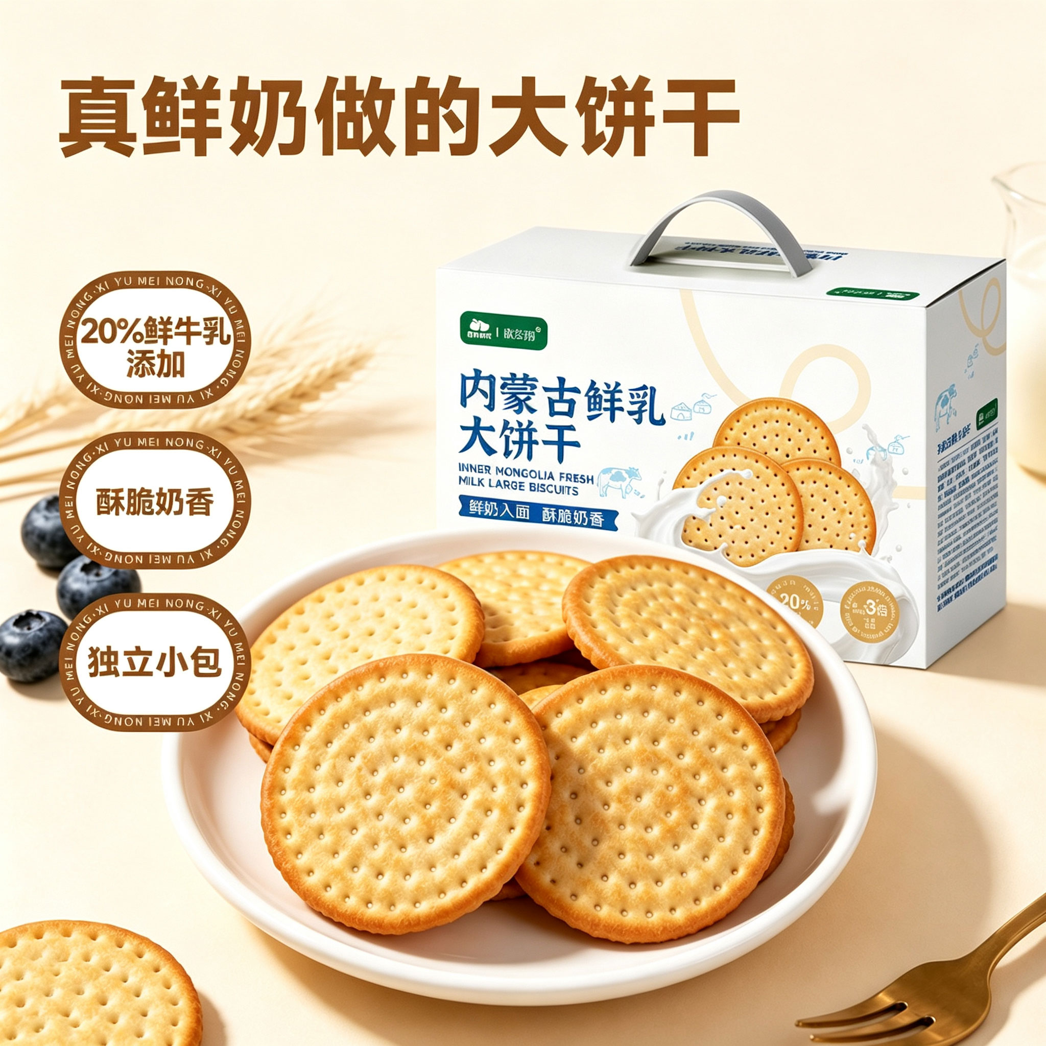 【奶味浓郁】内蒙鲜牛乳饼干鲜香酥脆奶香饼干营养早餐休闲零食CL