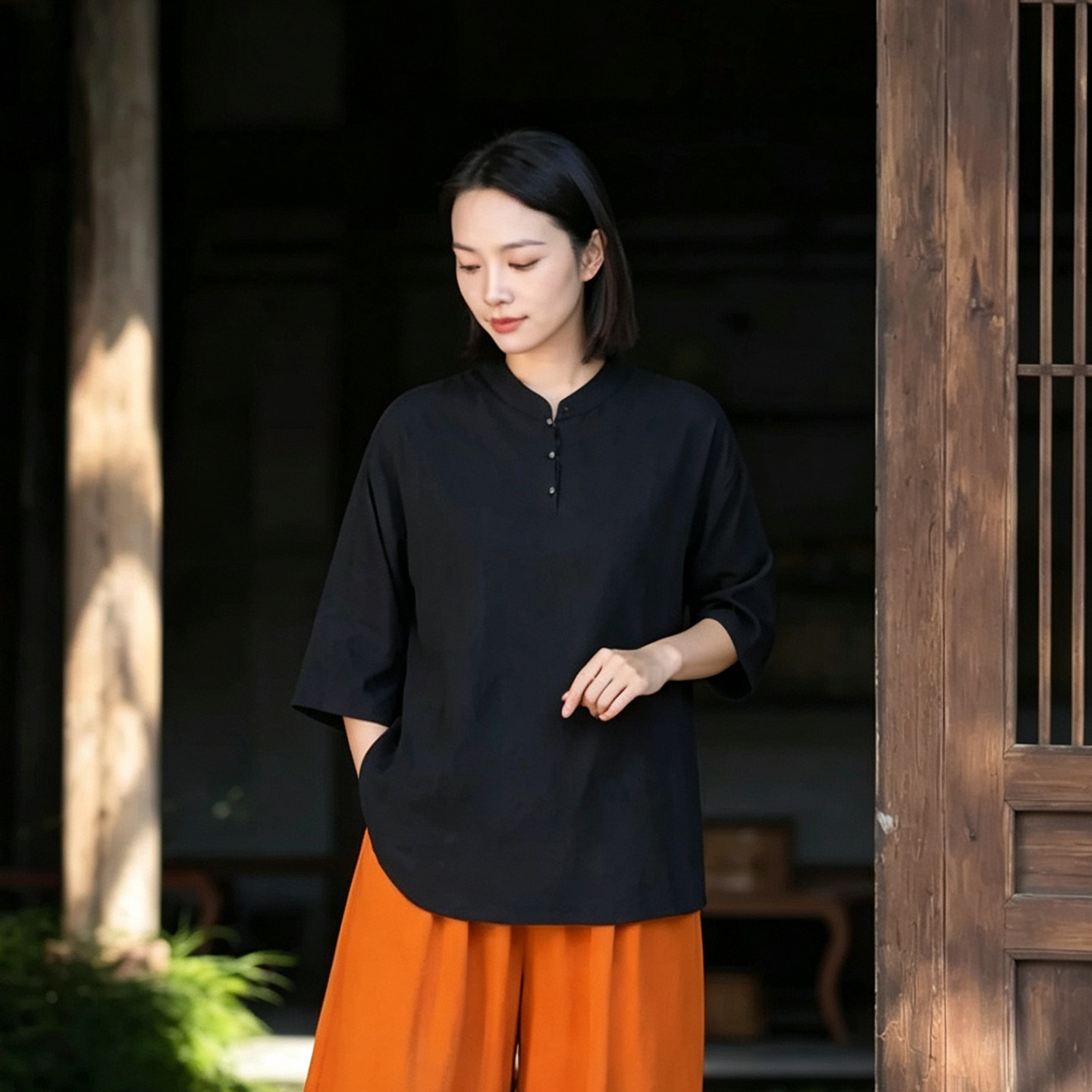 一举成功2026新款太极服柔纱棉女夏季新中式轻薄盘扣透气短袖上衣