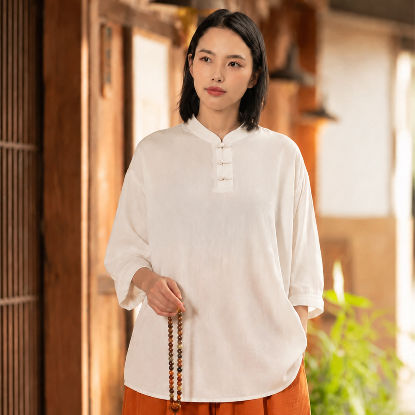 一举成功2026新款太极服夏柔纱棉女新中式舒适盘扣透气短袖上衣图片