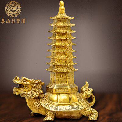 聚贤阁纯铜龙龟背九层文昌塔摆件解决家用客厅桌面家居办公工艺品