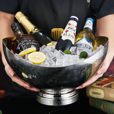 不锈钢冰桶家用啤酒香槟盆创意大号红酒冰镇桶酒吧 ktv保温冰酒盆