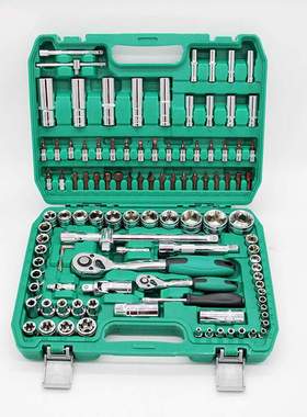 108PCS绿色吹塑盒套筒棘轮扳手汽修汽动工具组合套装