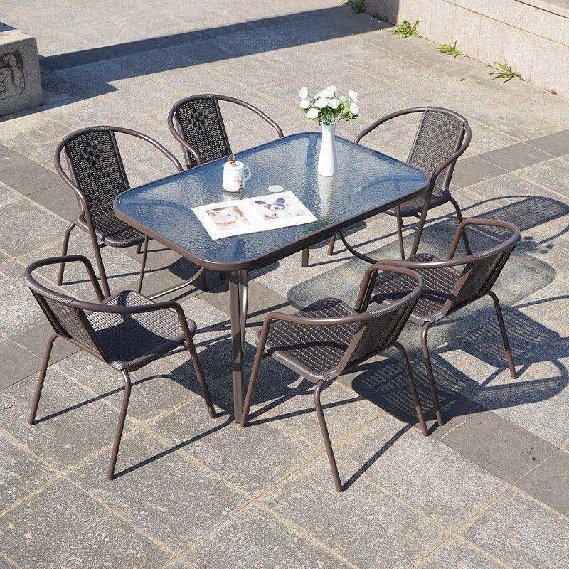 户外桌椅带伞组合庭院露天花园桌椅三件套家用室外休闲阳台小桌椅