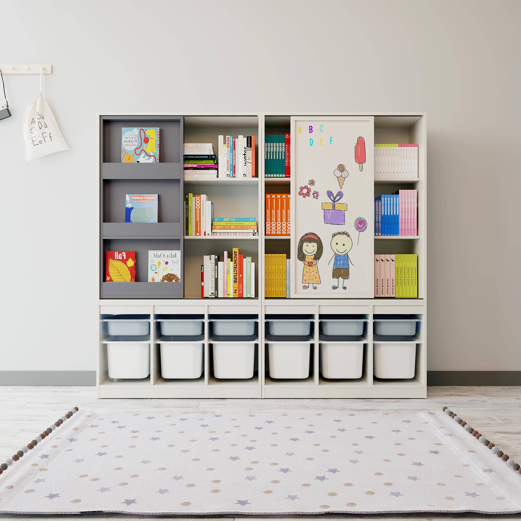 7W实木儿童书架绘本架推拉书柜落地置物架整理宝宝玩具收纳