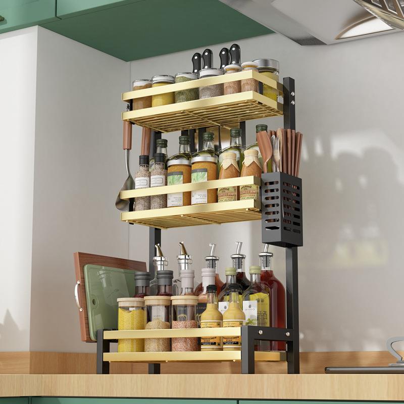 黑金厨房置物架台面瓶盒用品调味品收纳架家用大全转角调料架子
