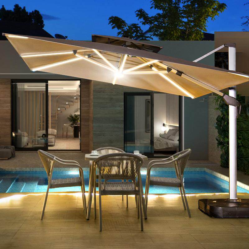 户外遮阳伞庭院伞大太阳伞太阳能LED灯伞花园室外露天阳台罗马伞