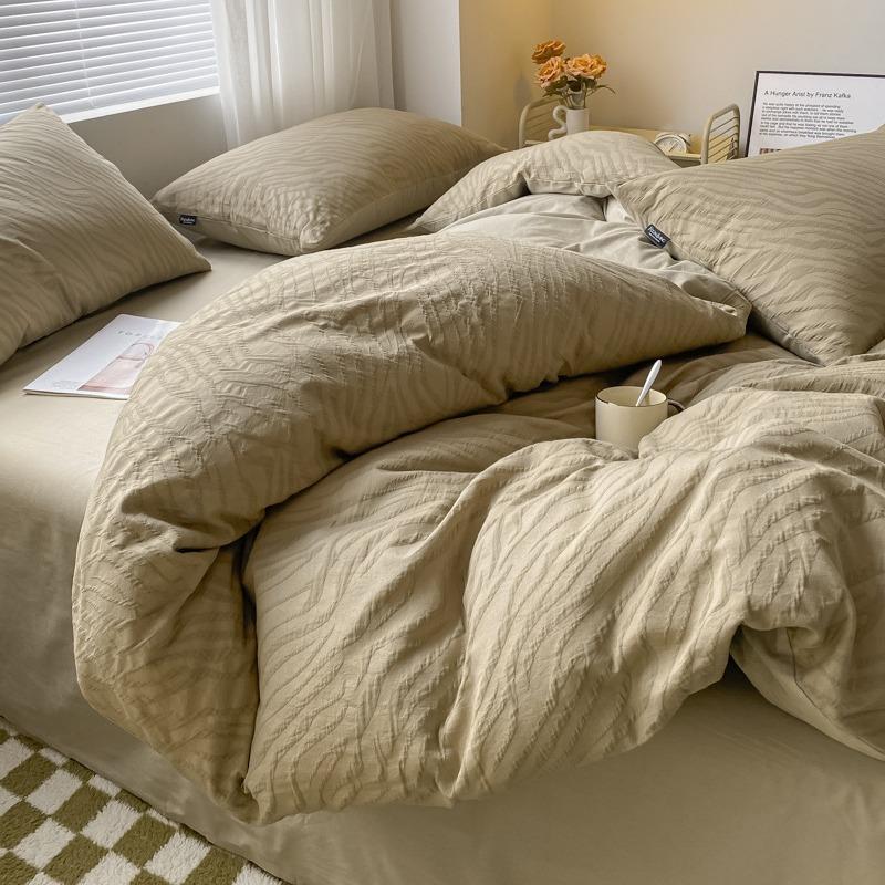 60支纯棉双层纱床上四件套100全棉床品简约2米被套床单三件套床笠