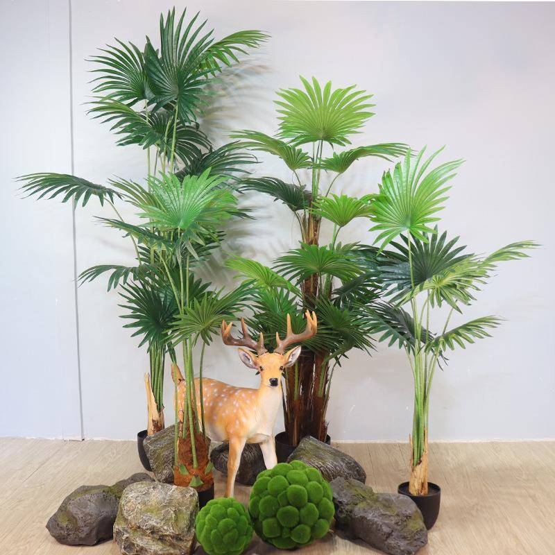北欧仿真绿植物假花扇形客厅家居盆栽摆件拍照道具加州蒲葵