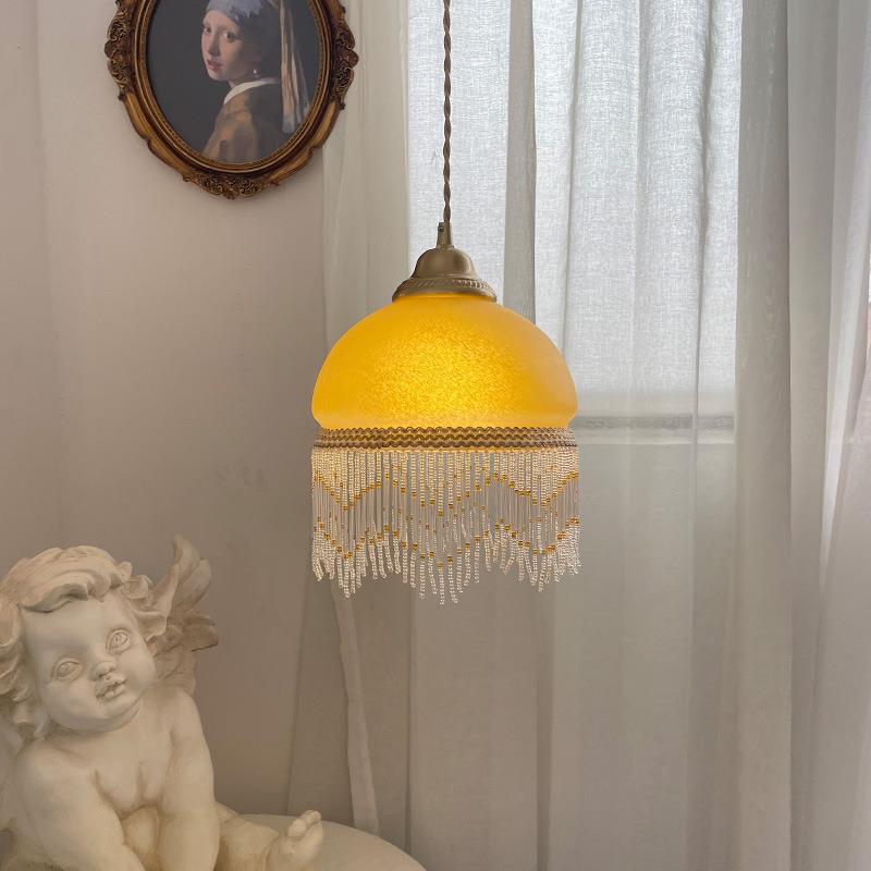 法式复古床头吊灯个性艺术全铜流苏玻璃餐厅吧台卧室飘窗阳台灯