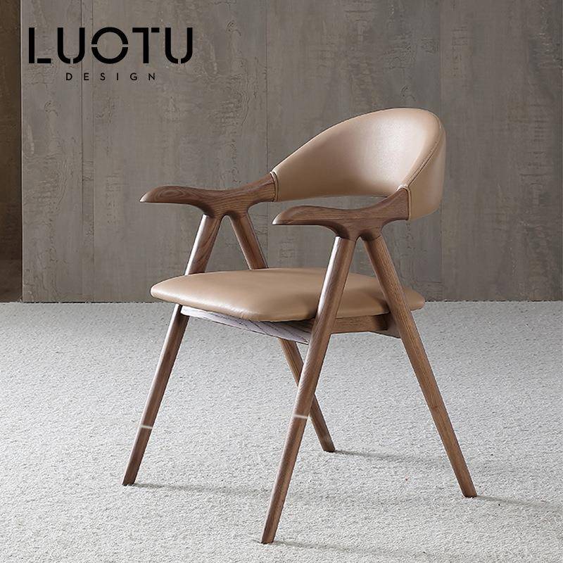 简约现代北欧实木餐椅书桌椅艺术家具设计师白蜡木榫卯扶手椅子