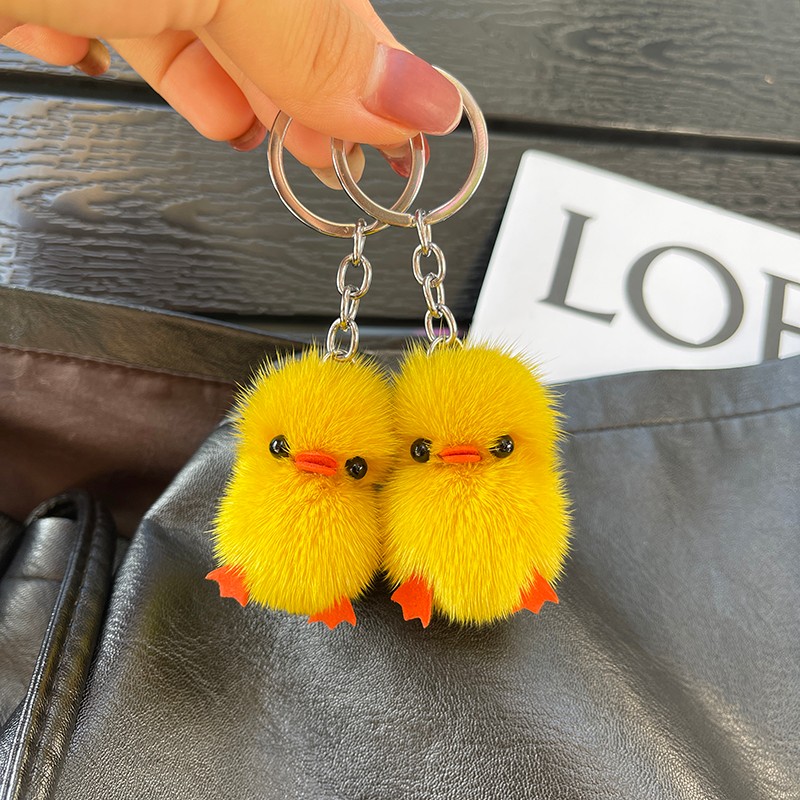 超萌水貂毛迷你皮草小黄鸭挂件毛绒包包手机挂饰小鸭子钥匙扣饰品