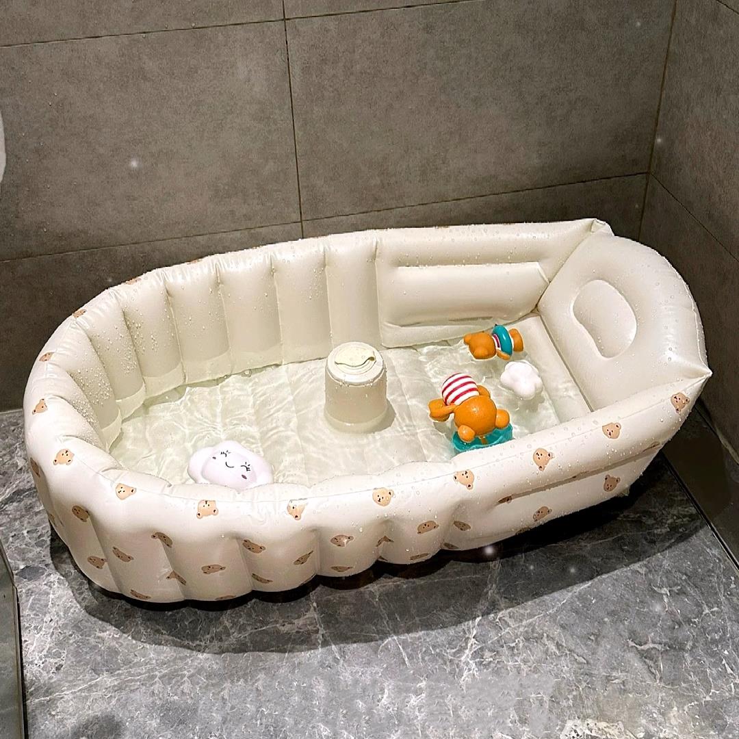 充气儿童浴盆加厚卡通婴儿洗澡盆家用旅游便携宝宝冲凉盆折叠收纳
