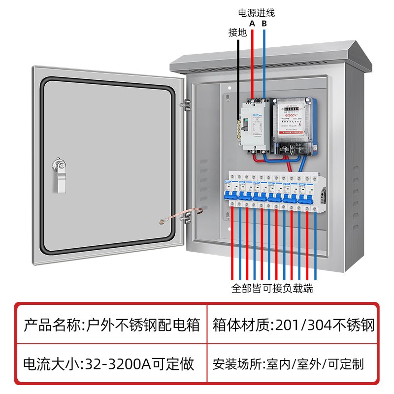单相户外304不锈钢电箱家用220室外明装防水抱箍箱防雨成套配电箱