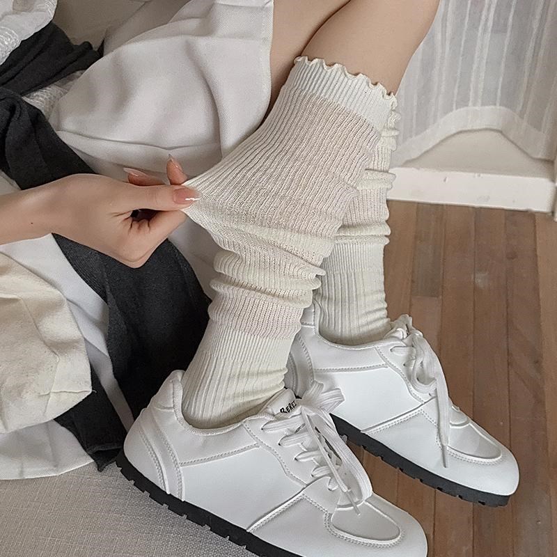 花边小腿袜女黑色春秋款配小皮鞋夏季薄款jk长筒女士美腿堆堆透气