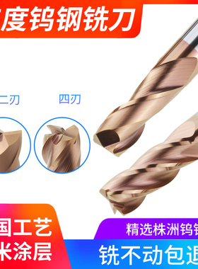 HRSK钨钢立铣刀超硬55度整体硬质合金涂层铣刀平头直柄乌钢2刃4刃