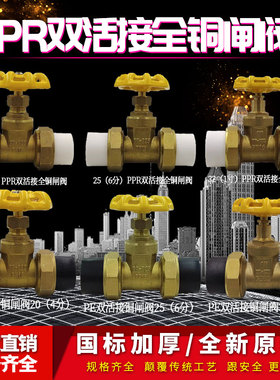 PPR铜闸阀 PPR阀门双头活接铜球停止阀门20 4分PPR水管管件配件