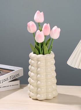 奶油风白色陶瓷花瓶轻奢摆件高级感客厅水培水养干花鲜花插花装饰