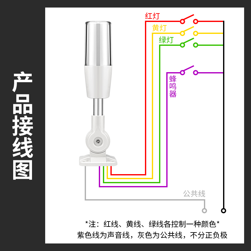 三色报警指示灯一体式24V闪烁声光警示器12V数控机床设备警报220V