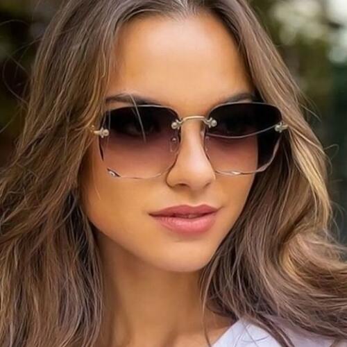 Vintage Rimless Square Sunglasses Women Luxury Fashion Overs