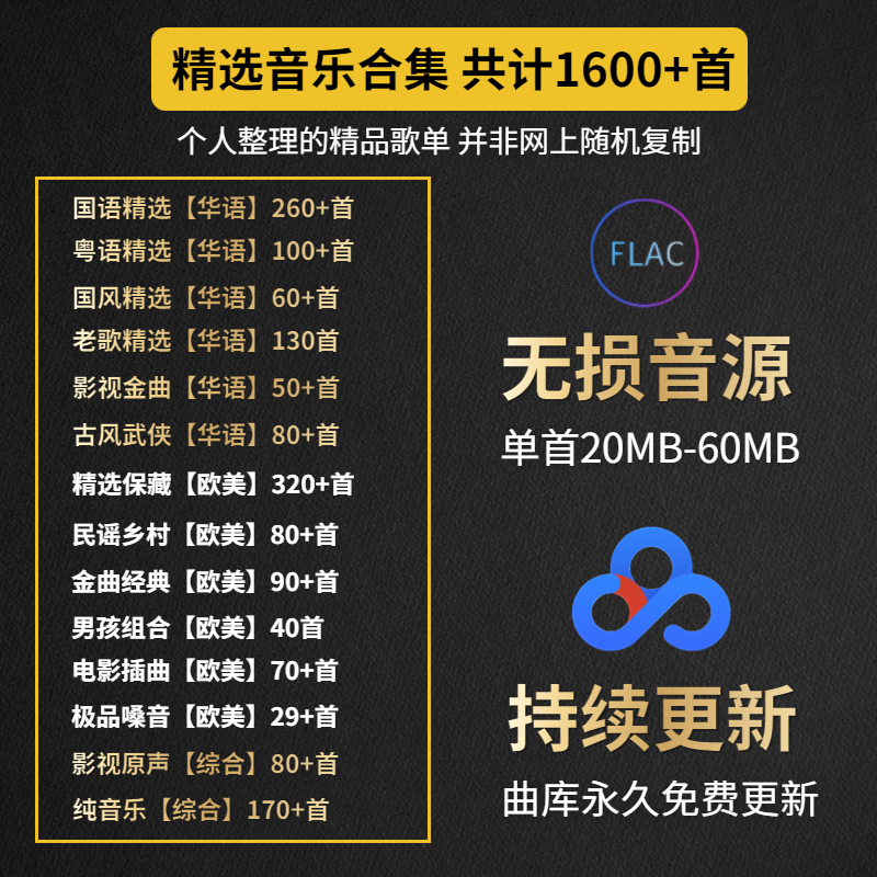 车载无损音乐U盘64G大容量FLAC无损音乐车用优盘保藏歌单小墨音乐