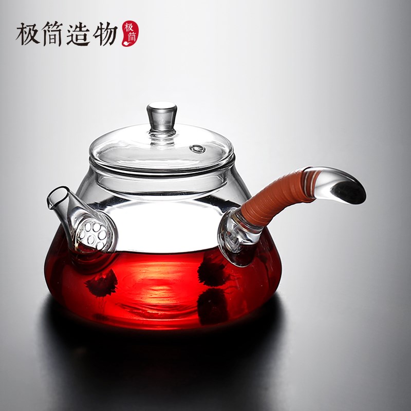 中式玻璃侧把壶小号仿古过滤泡茶壶电陶炉煮茶壶家用明火酒精炉