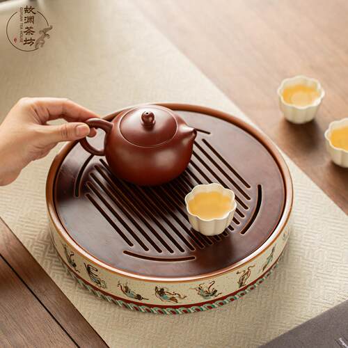 圆形茶盘家用茶台2026新款小型沥水盘功夫茶具储水式干泡盘茶托盘