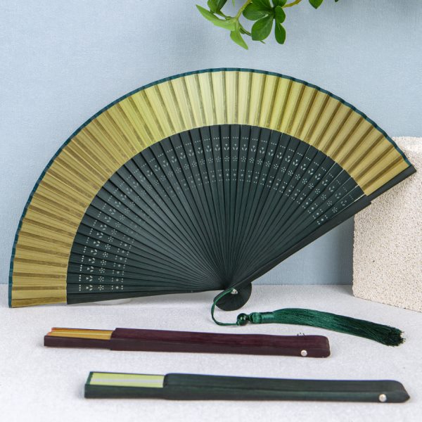 丝艺堂古风折扇子中国风折叠女扇小古风便携渐变空白扇金色绿夏