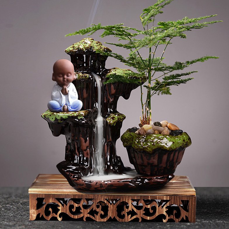 新款高山流水禅意倒流香炉陶瓷招财茶宠茶道家用室内创意个性摆件