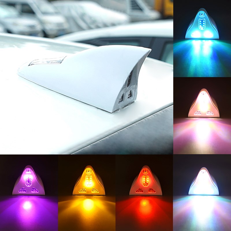 太阳能鲨鱼鳍警示灯LED车顶爆闪灯汽车防追尾遥控七彩强磁天线灯