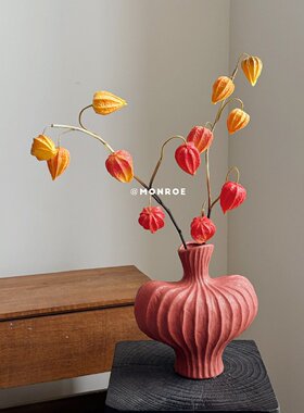 红桃花瓶 诧寂风手工艺术陶瓷花瓶高级感玄关客厅桌面插花装饰品