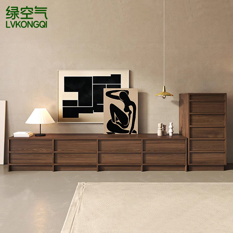 中古胡桃色实木电视柜家用客厅储物柜子小户型落地斗柜收纳柜组合