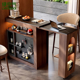 客厅吧台伸缩吧台柜岩板家用隔断柜一体吧台桌咖啡柜中古小吧台