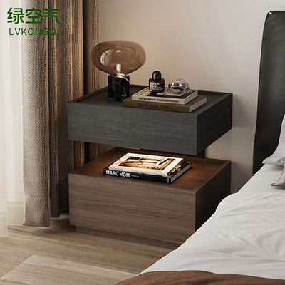 实木意式极简床头柜带灯
