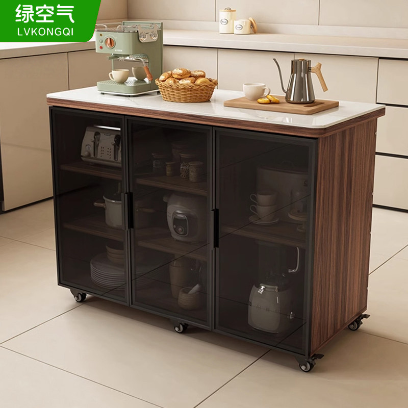 实木厨房置物柜切菜桌多功能可移动小岛台家用餐边柜收纳架储物柜