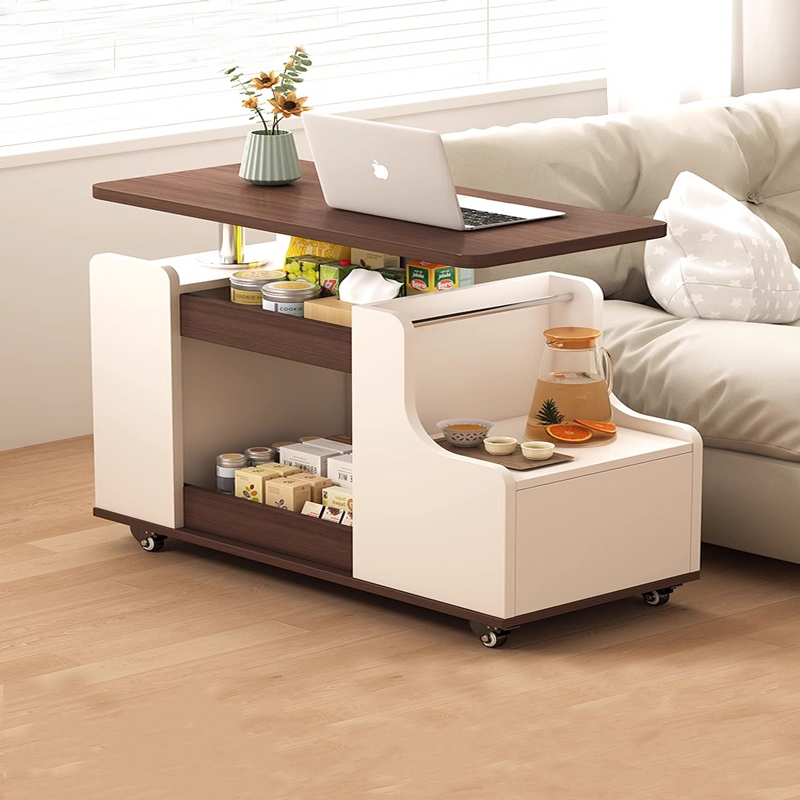 实木可移动升降旋转边几茶几